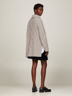 Suéter oversized Heritage com meio zíper e tricô trançado