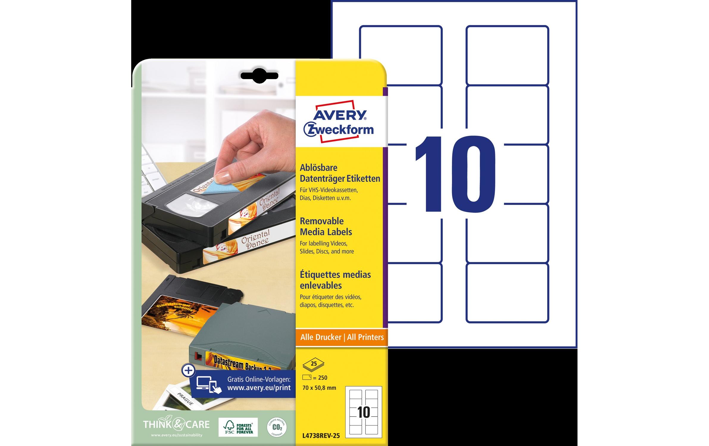Disketten-Etiketten L4738REV-25 70 x 50.8 mmBedruckbare und ablösbare Disketten-Etiketten