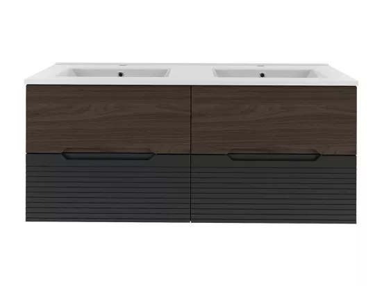 Meuble double vasque encastrée 120cm Sylla Noir et bois