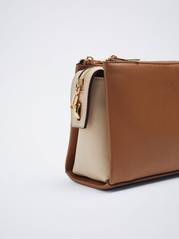 Bolsa de ombro com blocos de cores - Marrom