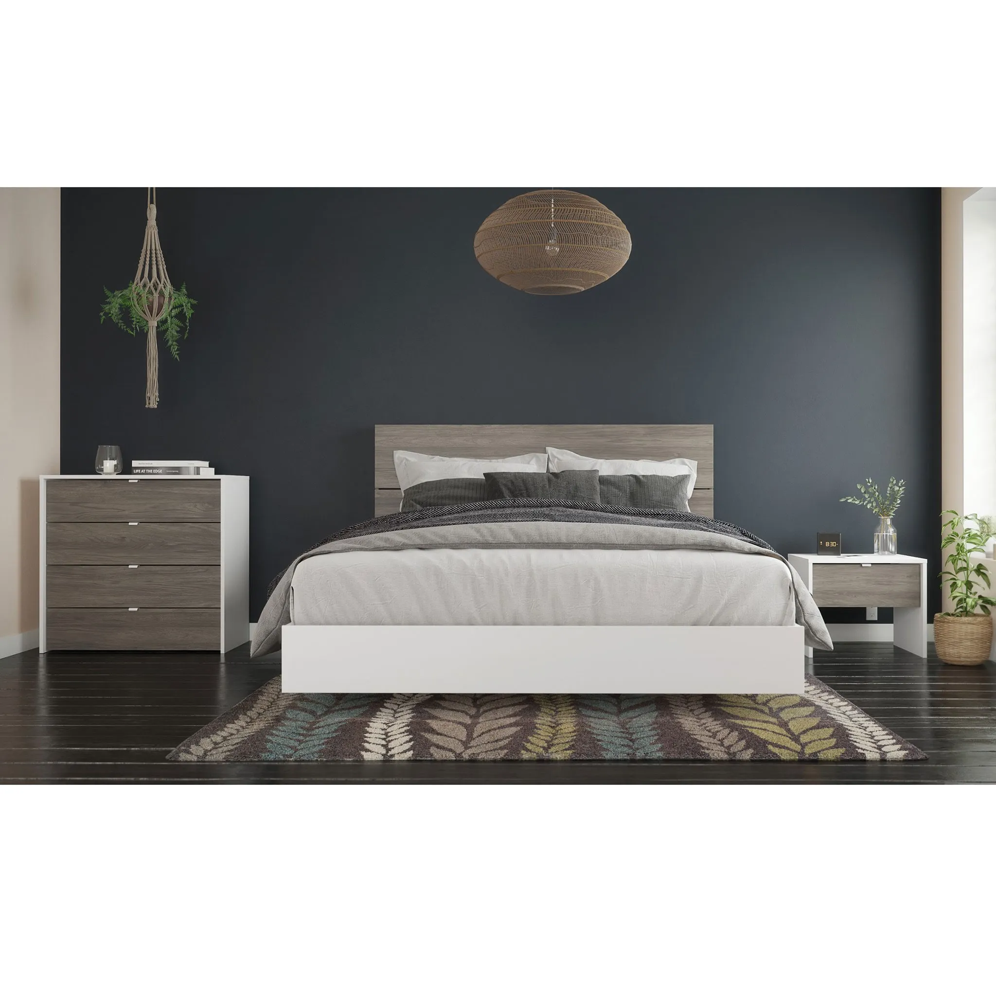 Nexera Table de Nuit - Blanc  Gris Écorce