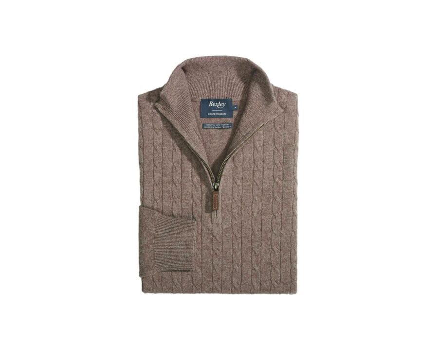 Pull laine homme à torsades col zippé Marron chiné - KEITHOR