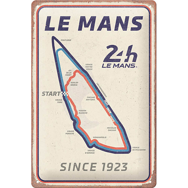nostalgic art - Plaque Vintage 24h Le Mans - Circuit Beige / Bleu / Rouge