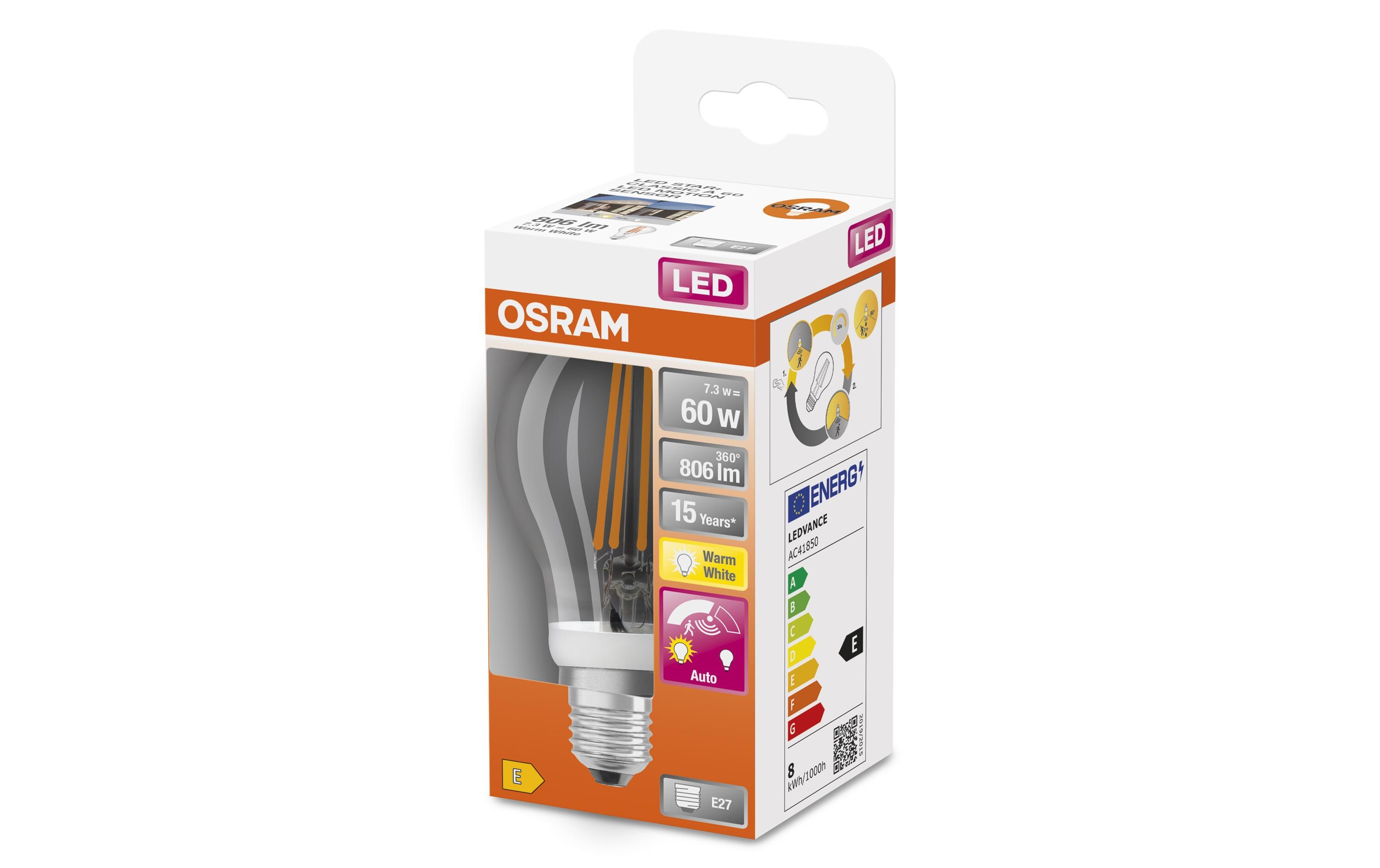 Lampe Star Motion Sensor Clas A 60, 7.3W, E27, WarmweissLED-Speziallampen mit Bewegungssensor, klassische Kolbenform