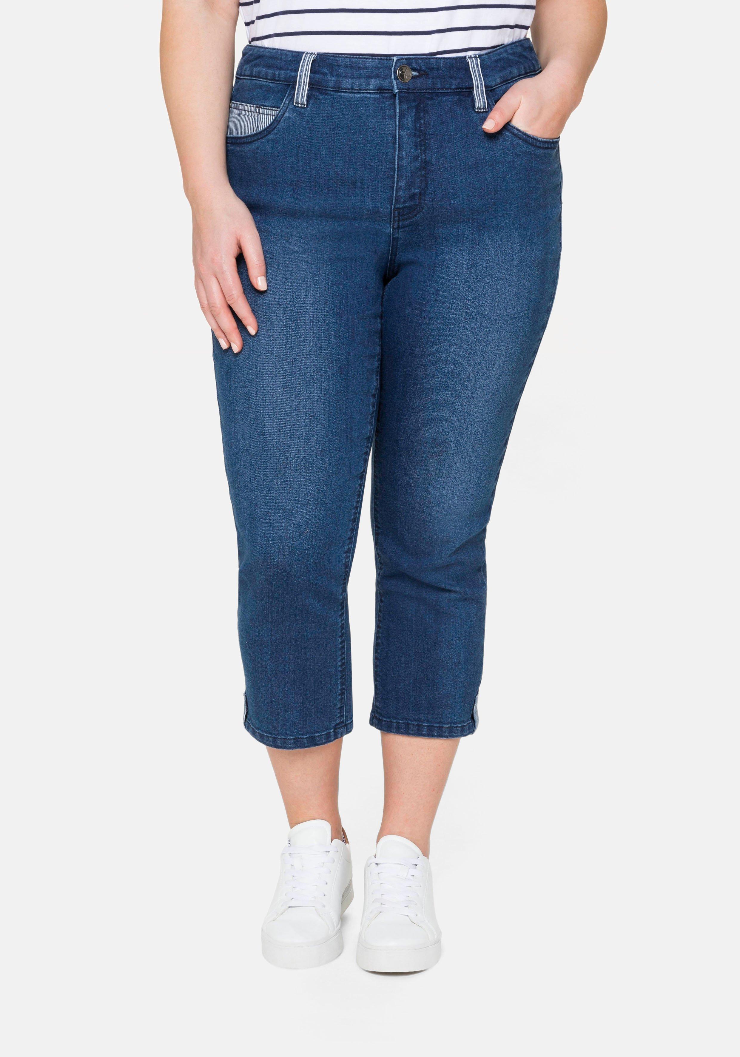 Schmale Jeans in 7/8-Länge, mit Kontrastdetails