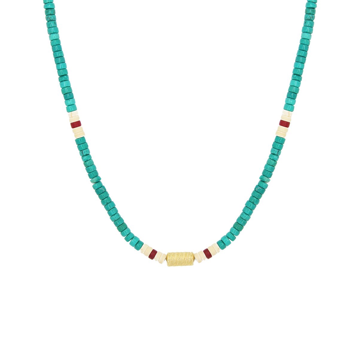Collier pierres howlites turquoises doré or fin 24K médailles SURFER