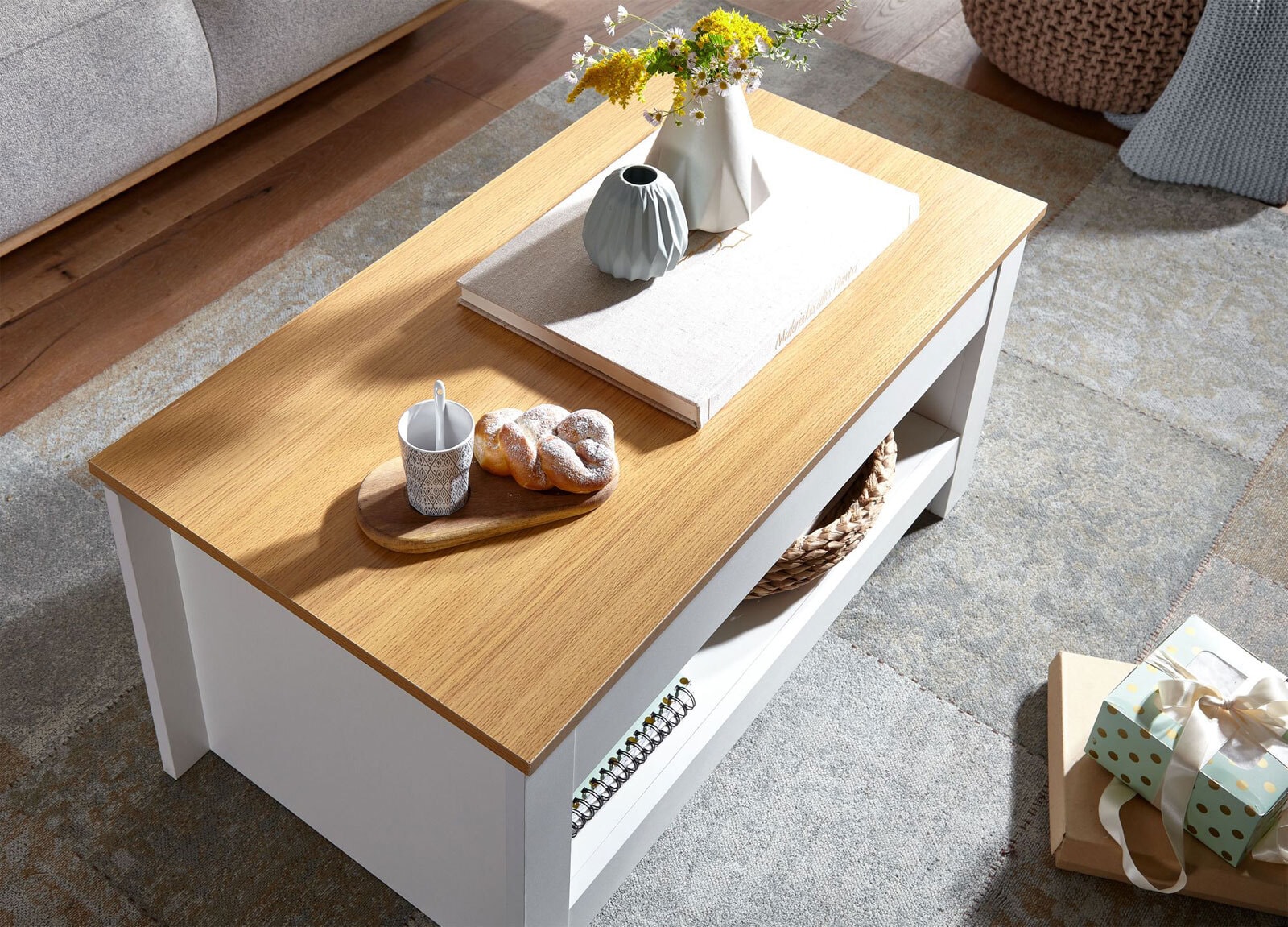 Couchtisch 85 x 47 cm weiß/ braun