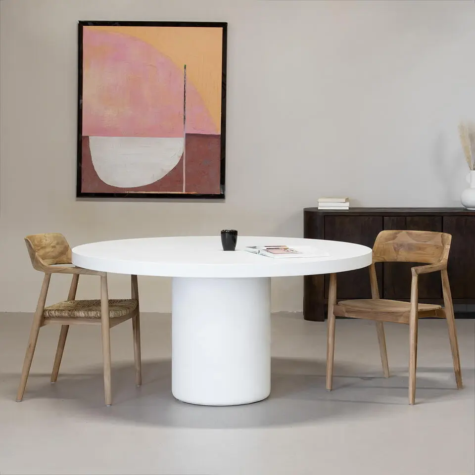 Eettafel Rond 120cm - Wit Eco Composiet - Betonlook - Eden