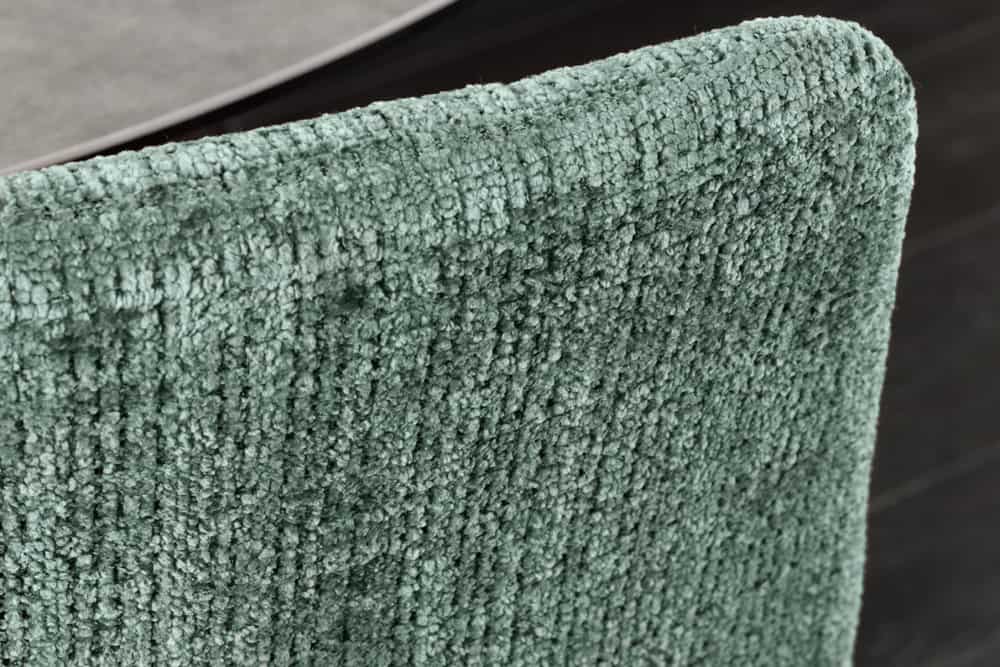 Moderner Design Stuhl TRES CHIC grün Chenille Cremona schwarze Metallbeine