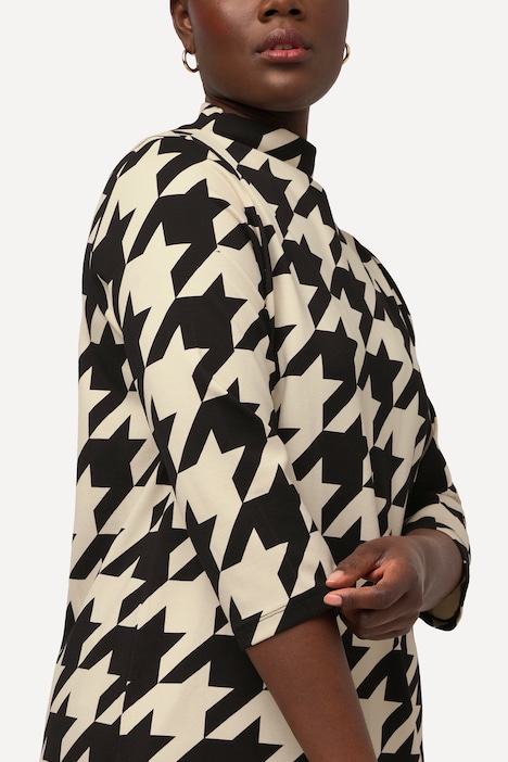 Sweatshirt, Hahnentritt, Oversized, Stehkragen, 3/4-Arm