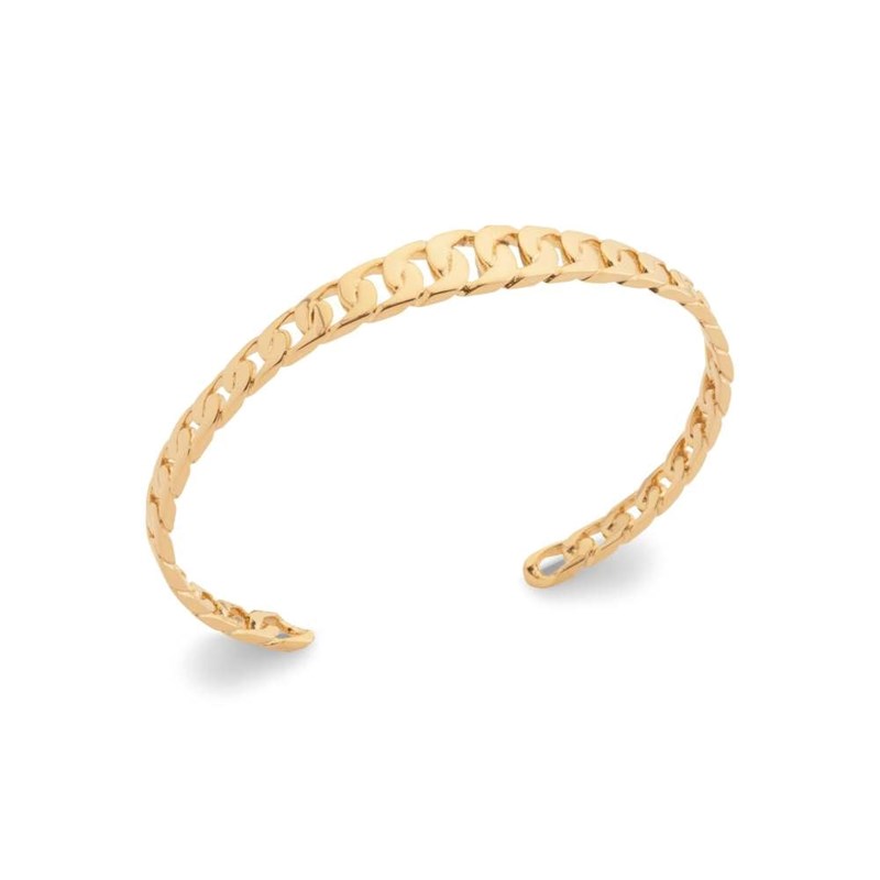 Bracelet jonc style maille chaine rigide semi ouvert ajustable-Plaqué or