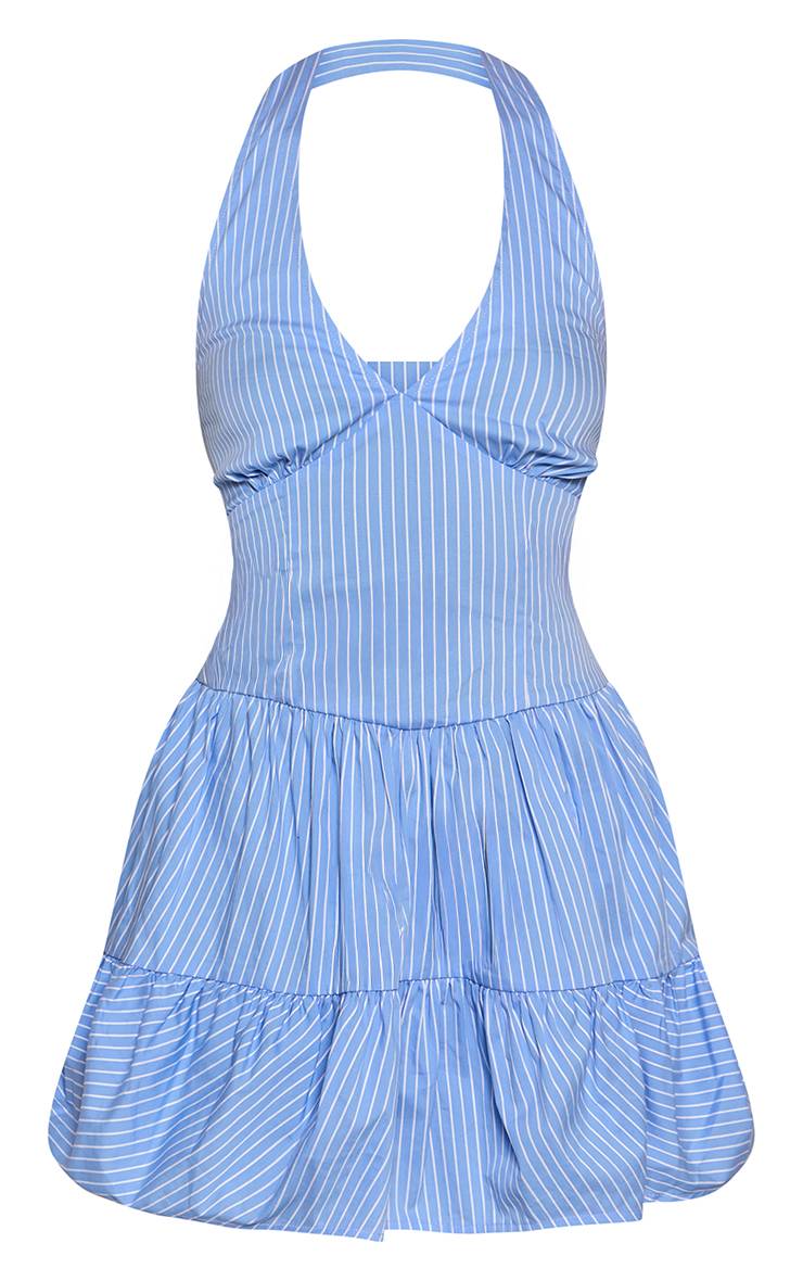 Bleu Robe Bouffante Dos Nu À Rayures