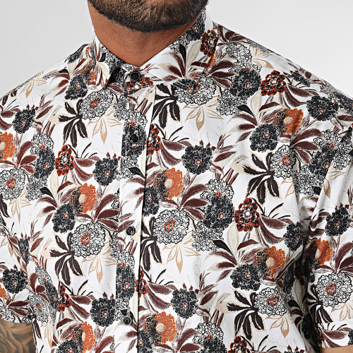 Chemise Manches Courtes Blanc Marron Floral