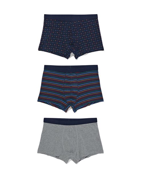 3 boxers homme modèle court coton stretch rayures bleu foncé