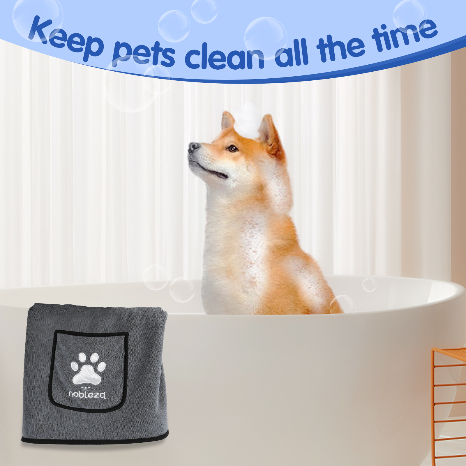 Toalha para cães Nobleza, macia e durável, ultra absorvente, ideal para secar cães de todos os portes.