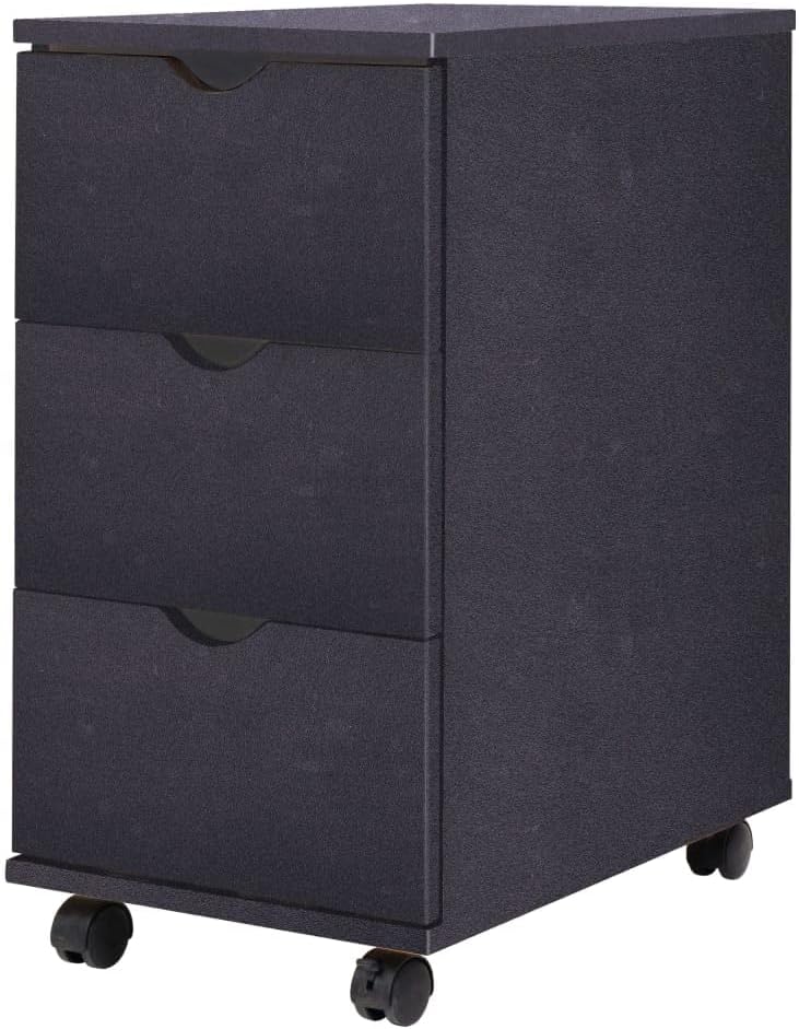 Schubladenelement auf Rollen, 33x45x60 cm, Schwarz, Holzwerkstoff, 3 Schubladen, mobiler Rollcontainer für Büro & Zuhause, vielseitiger Stauraum