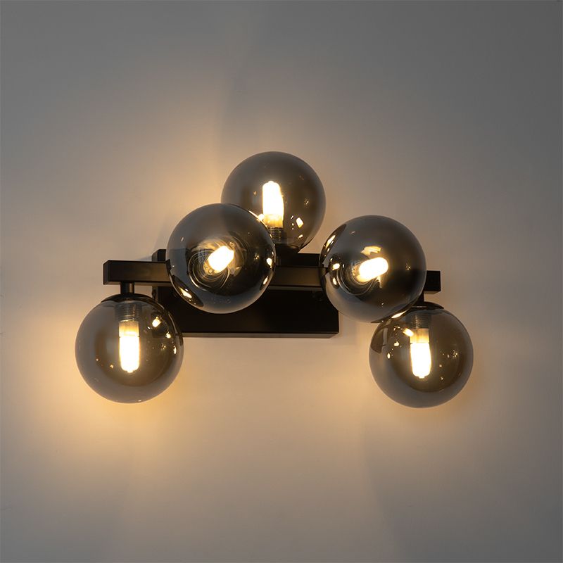 Moderne wandlamp zwart met smoke glas 5-lichts - Bianca
