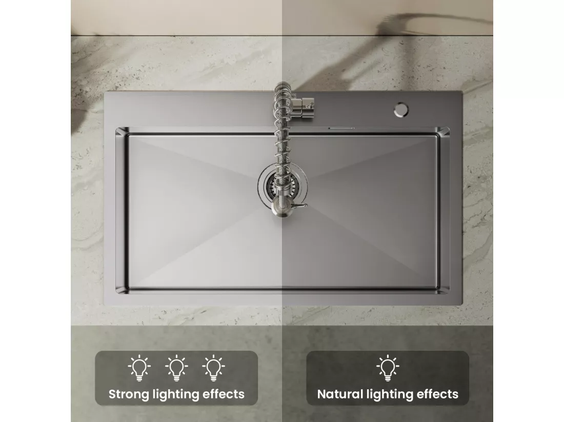 Auralum MAX Évier de Cuisine 1 Cuve Inox Brossé 304 75*45*19CM - Évier 1 Bac avec Égouttoir pliable-Grande Capacité avec Deux Trous de Montage