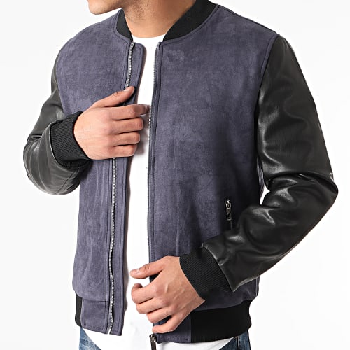 Veste Zippée Suédine Bleu Marine Noir