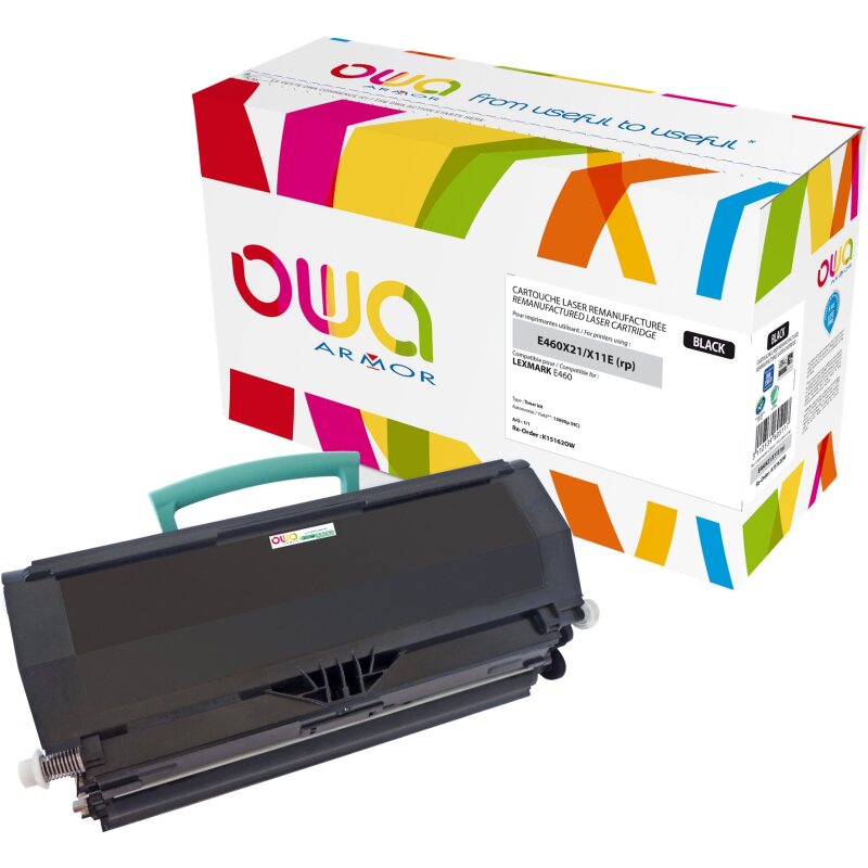 Toner remanufacturé OWA - haute capacité - Noir - pour LEXMARK E460X21E, E460X11E, E460X31E, 24B5850, X463X11G, X463X21G, X463X31G, DELL 593-10500, 593-10501, 593-10840, 593-10841, 593-10838, 593-10839, IBM 39V3202, 39V3203, 39V3204, 39V3206, OLIVETT