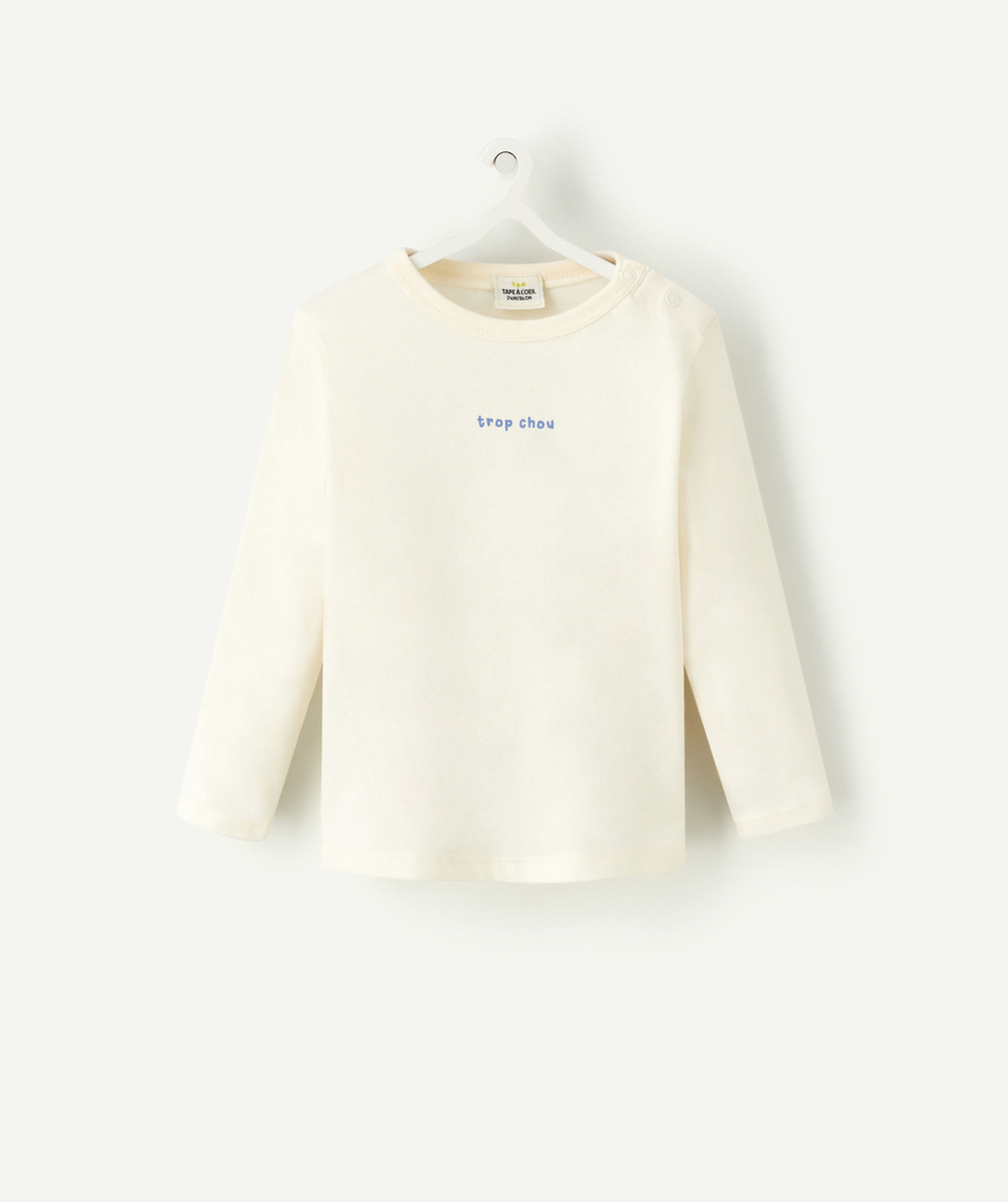 T-SHIRT BÉBÉ GARÇON ÉCRU EN COTON BIO AVEC MESSAGE BLEU