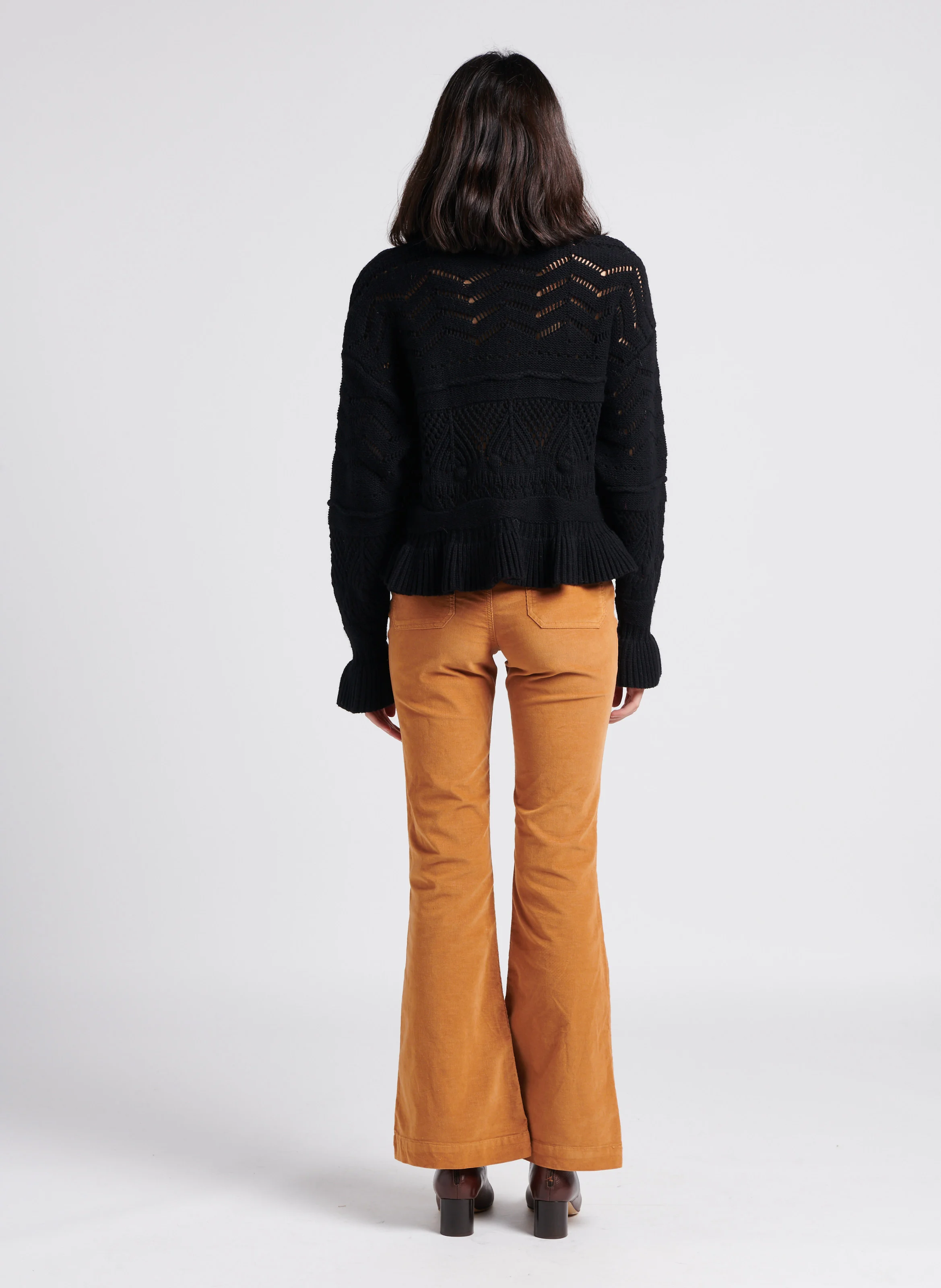 CARMELIA - Pull droit col rond en coton et laine mélangé | Noir