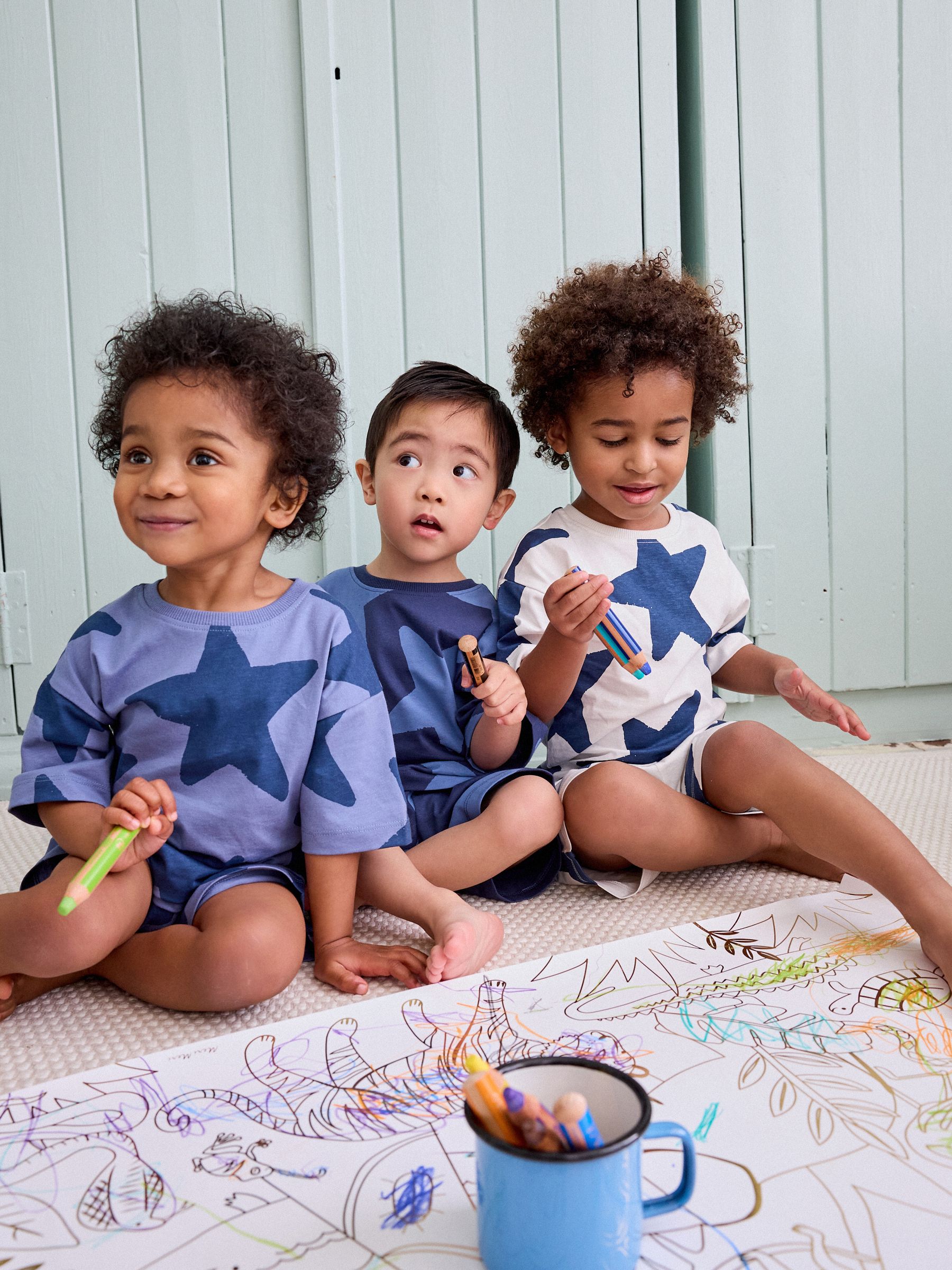 Marineblauw/wit met sterren - Verpakking van 3 korte pyjama's (9mnd -12jr)