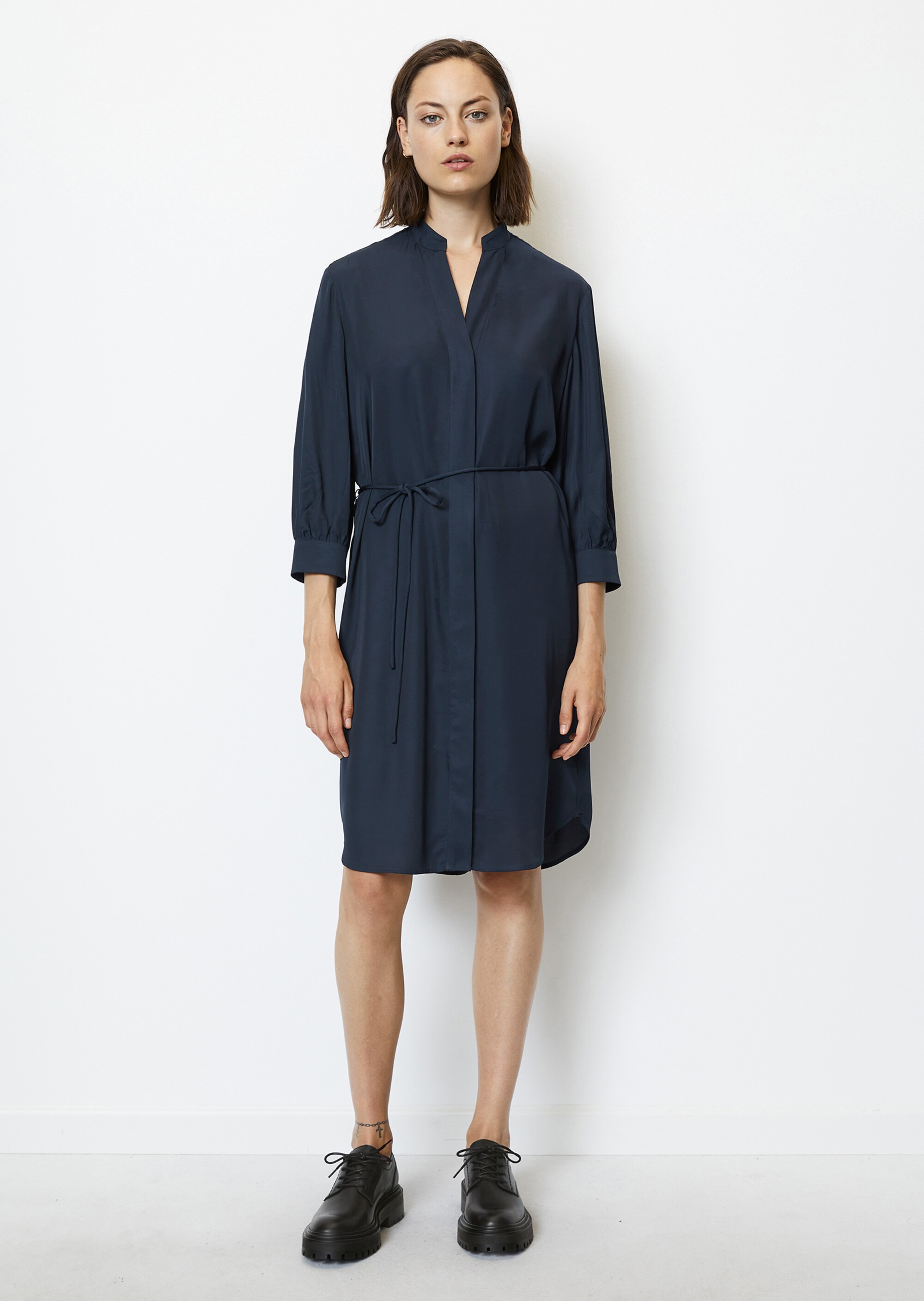Hemdblusenkleid mit 3/4-Ärmeln relaxed aus Viskose-Twill