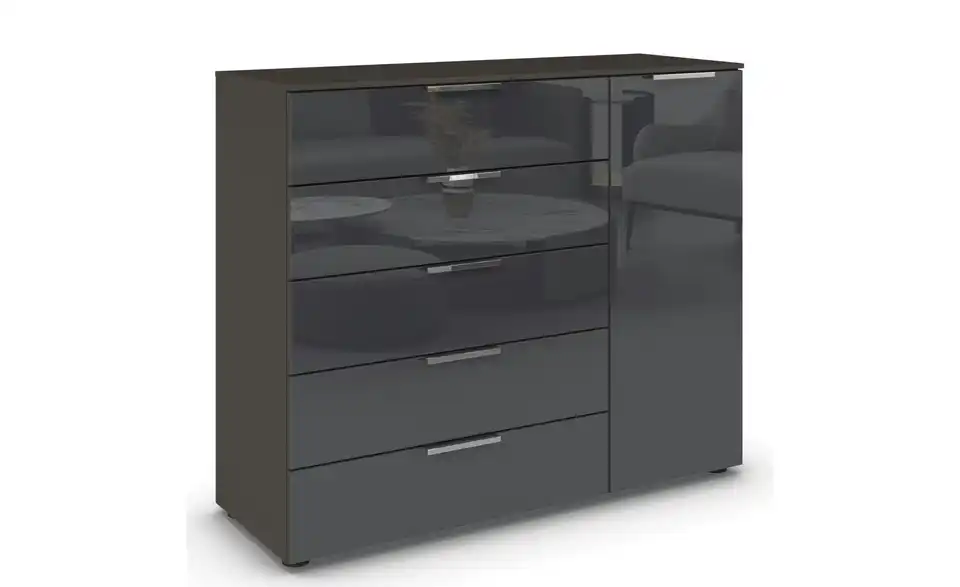Sideboard Basaltgrau, Graphit Basaltgrau, Graphit Front: Glas, Oberboden: Dekor verchromt