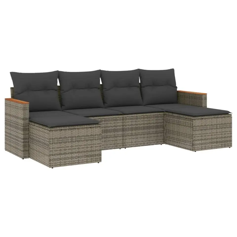 vidaXL 6-delige Loungeset met kussens en hout armsteun - Grijs