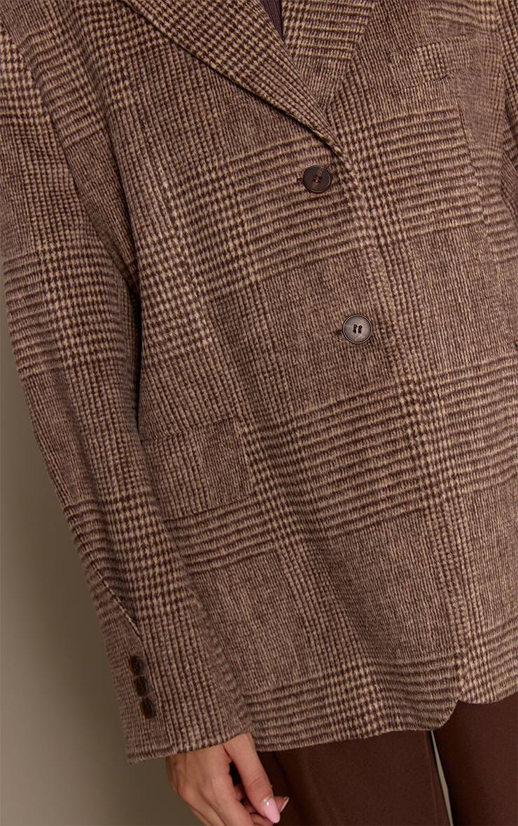 Beige Blazer Col Mao Oversize À Chevrons