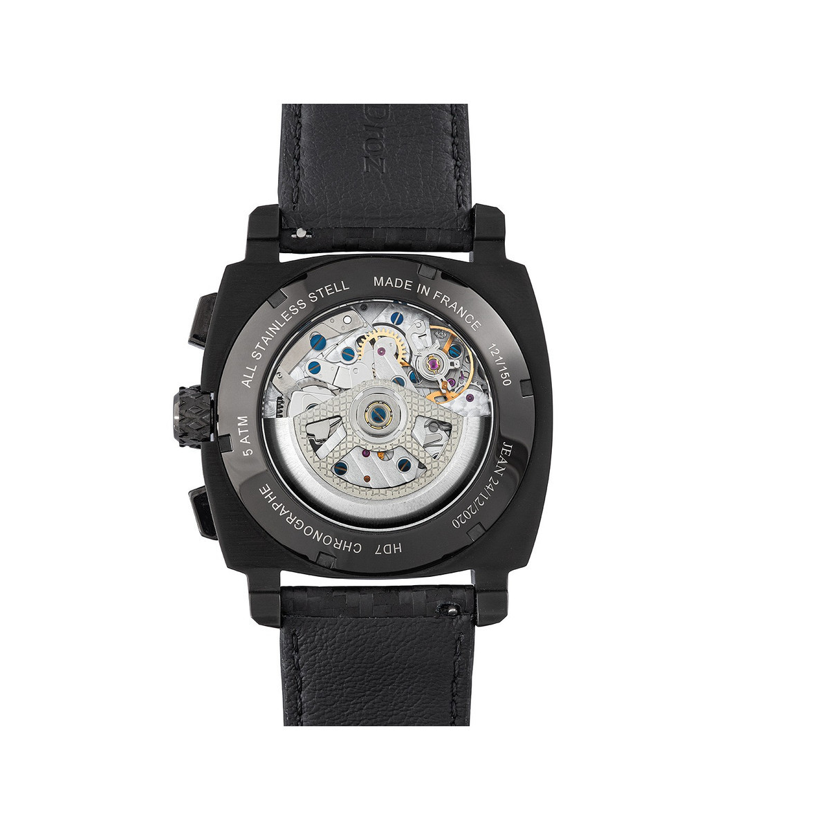 Montre HUMBERT-DROZ hd7 homme chronographe, bracelet cuir noir