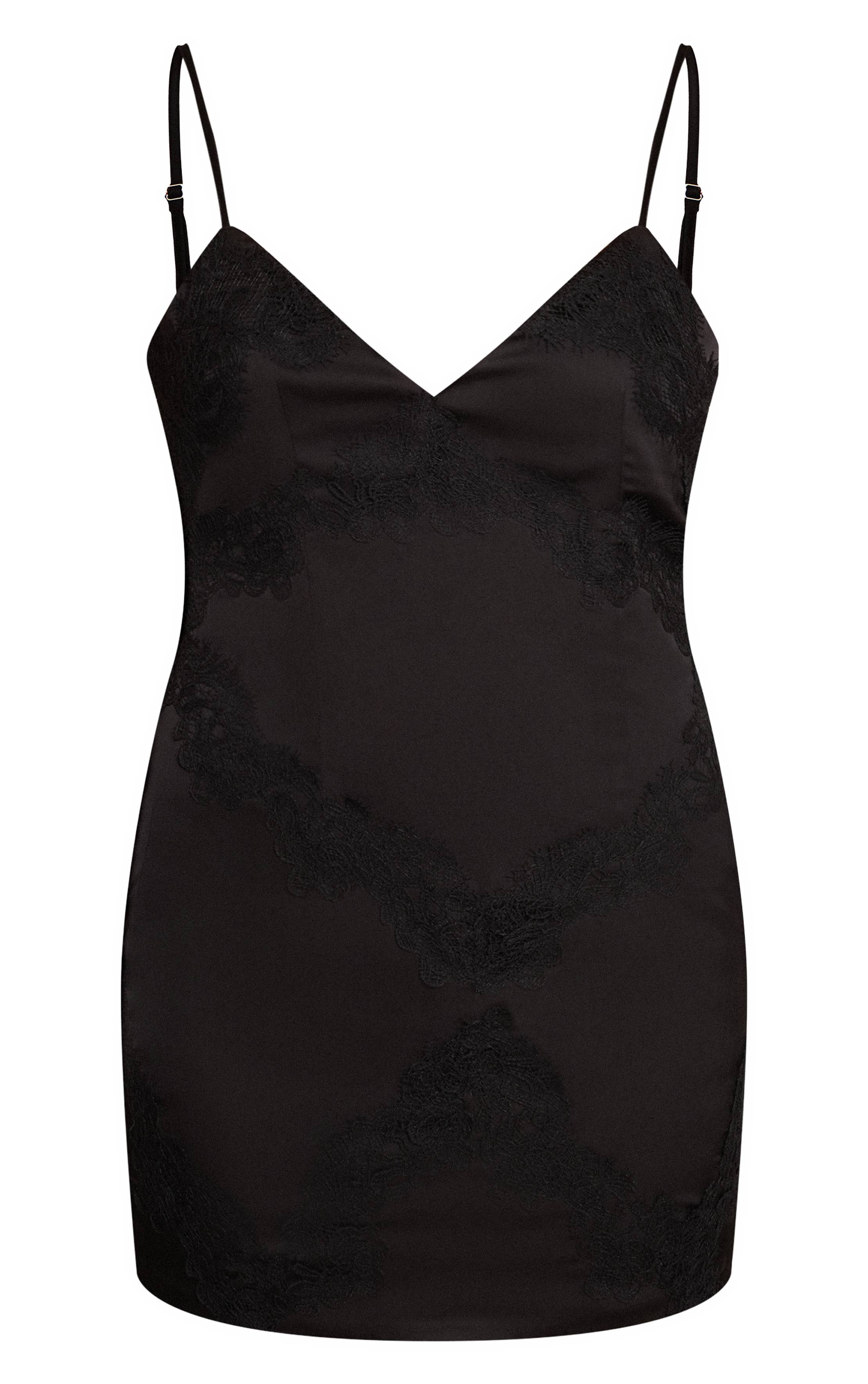 Noir Robe Mini En Satin À Col En V