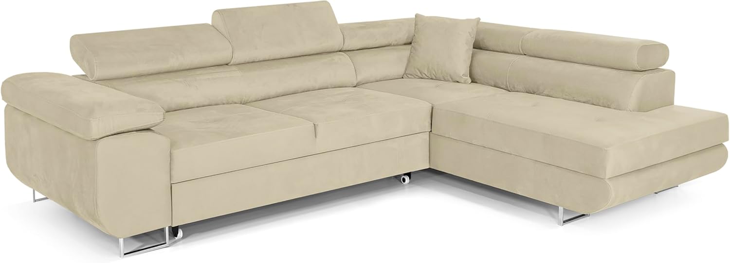 Ecksofa mit Schlaffunktion PASTI L-Form, Sofa Couch mit Bettkasten, 3-Sitzer Eckcouch, Schlafsofa für Wohnzimmer, Big Sofa Couch mit Schlaffunktion (Beige, Ottomane Rechts)