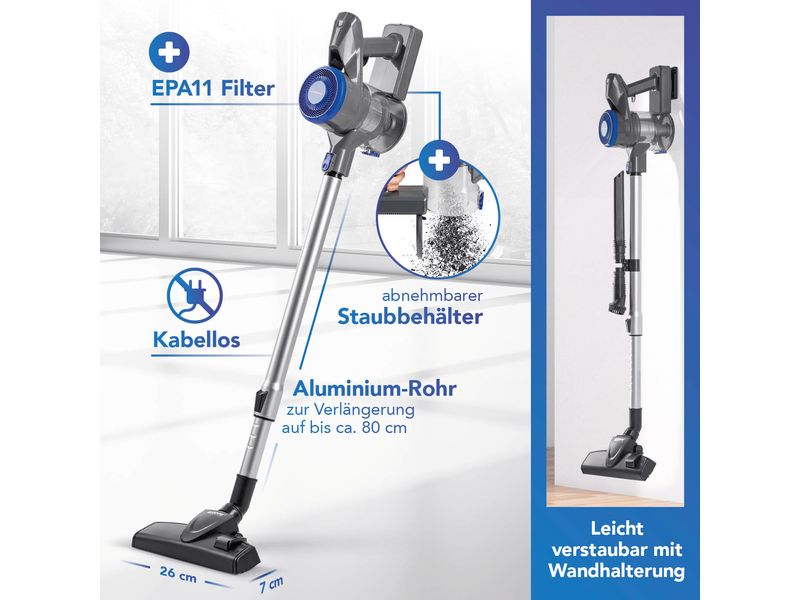CLEANmaxx Akku-Hand- und Stielsauger Anthrazit/Blau Kabelloser Akkusauger