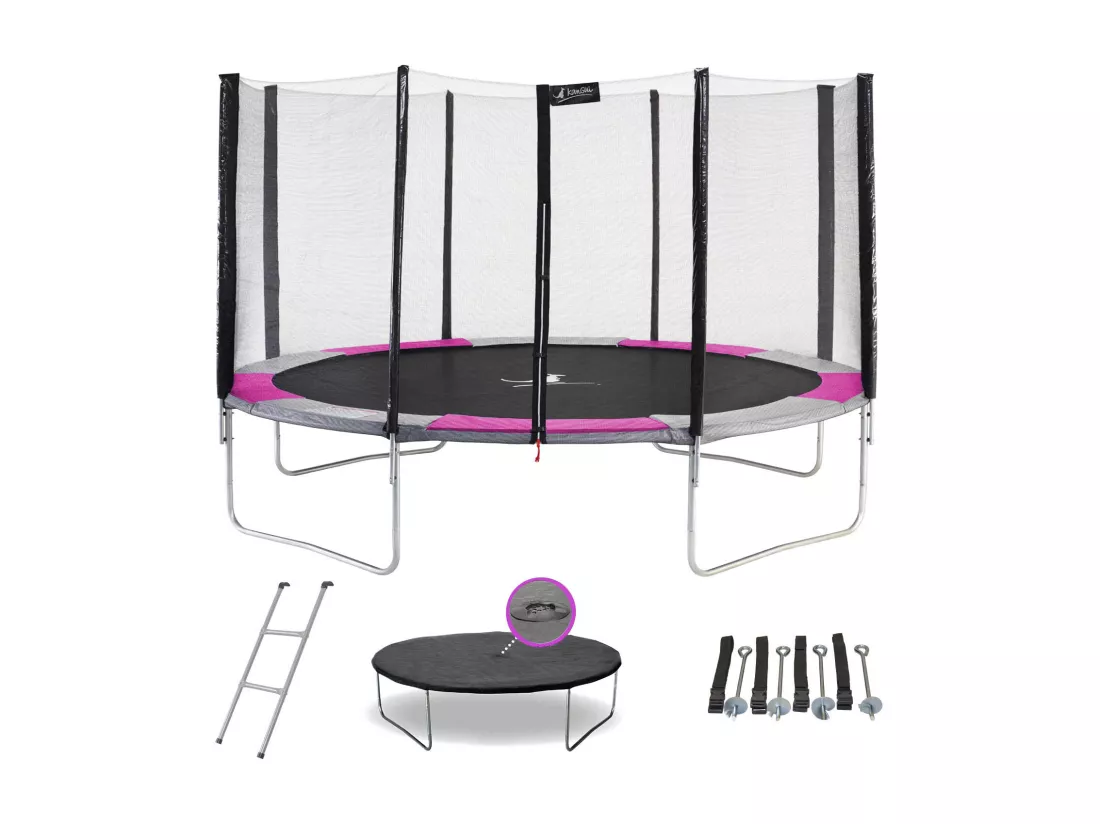 Kangui - Trampoline rond Ø430cm avec filet, échelle, bâche et kit d'ancrage - RALLI 430
