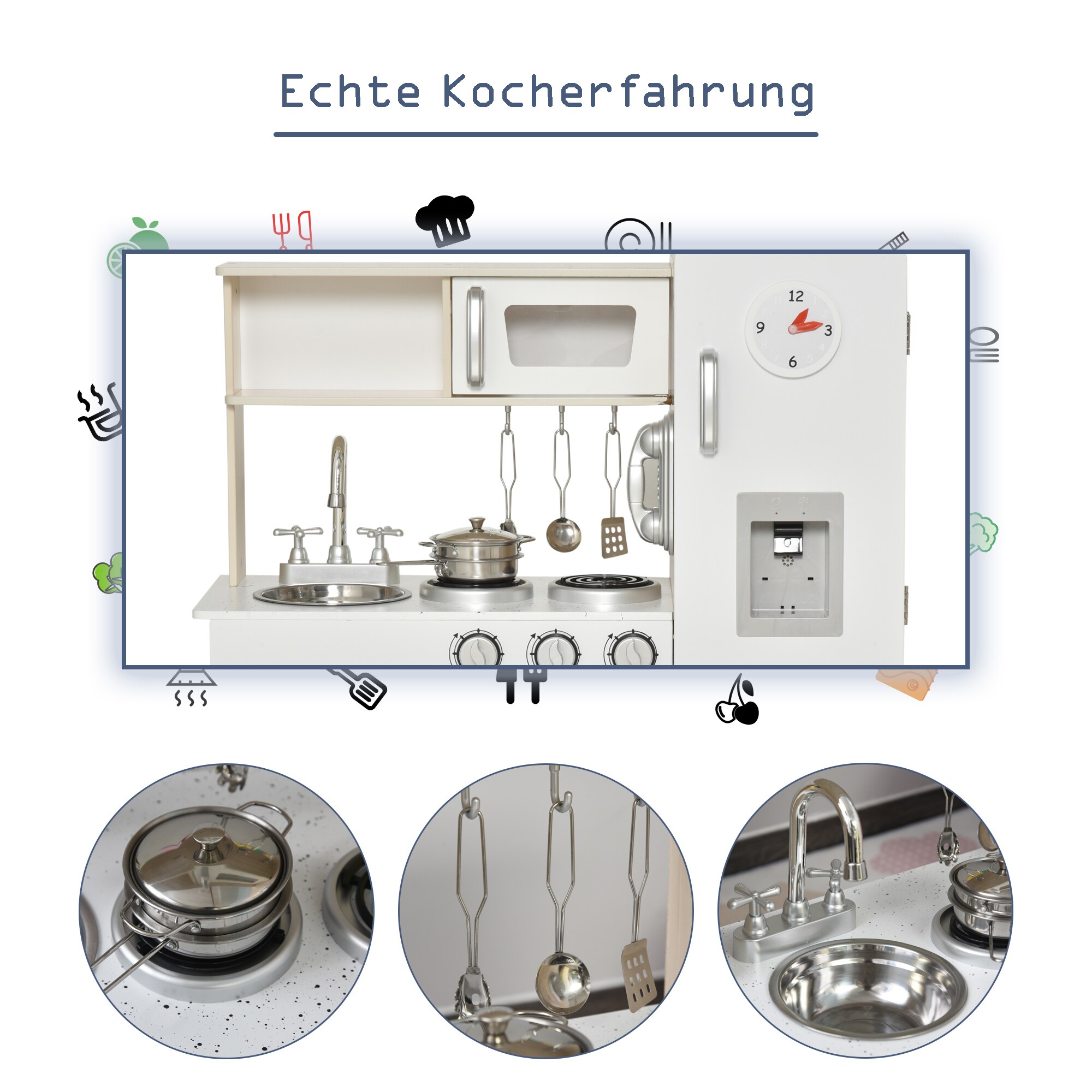 HOMCOM Kinderküche mit Zubehör weiß 74 x 30 x 81 cm (BxTxH)