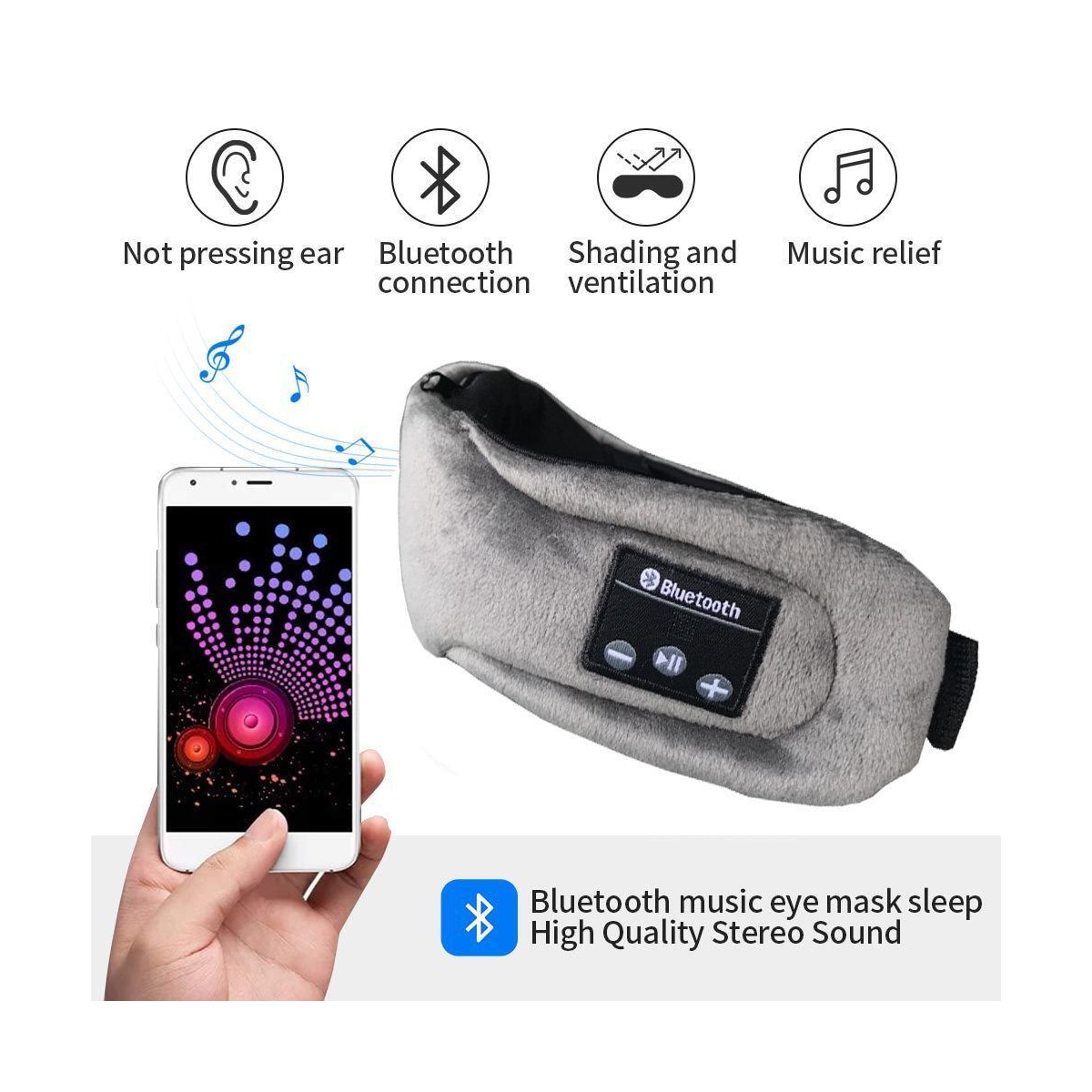Sovemaske med hodetelefoner Bluetooth 5.0 Grå
