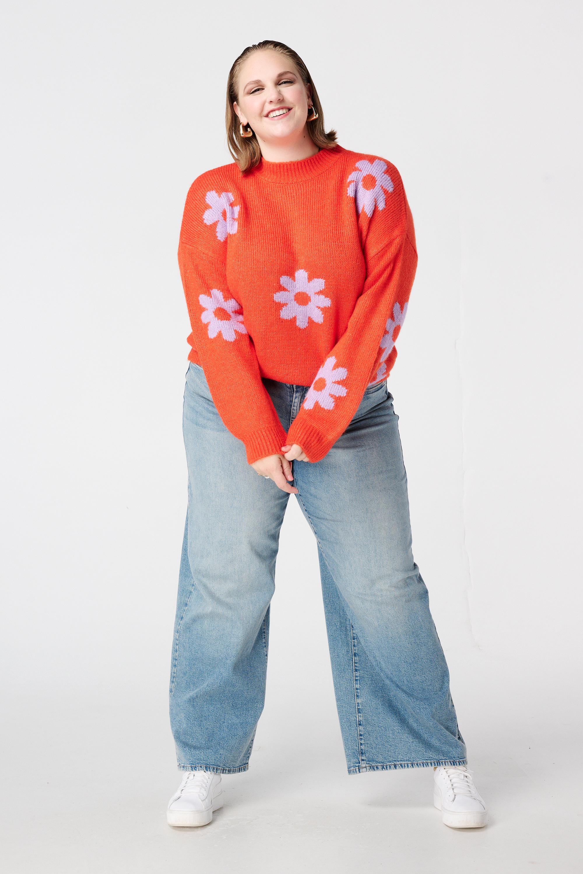 Trui met bloemen print Multi orange