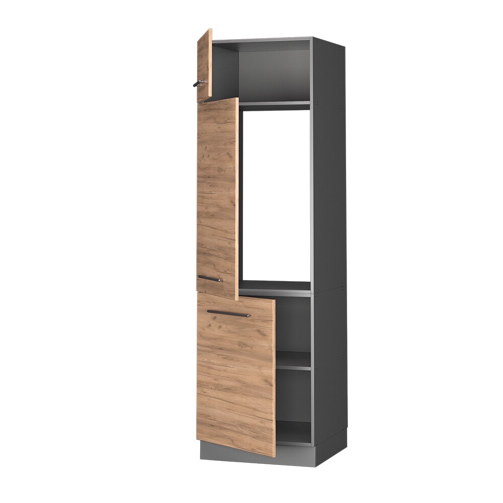 Vicco Kühlumbauschrank Küchenschrank Küchenmöbel Fame-Line Anthrazit Eiche modern 60 cm Küche Einbauküche Blende Drehtür Einlegeboden Kühlschrank Küchenzeile