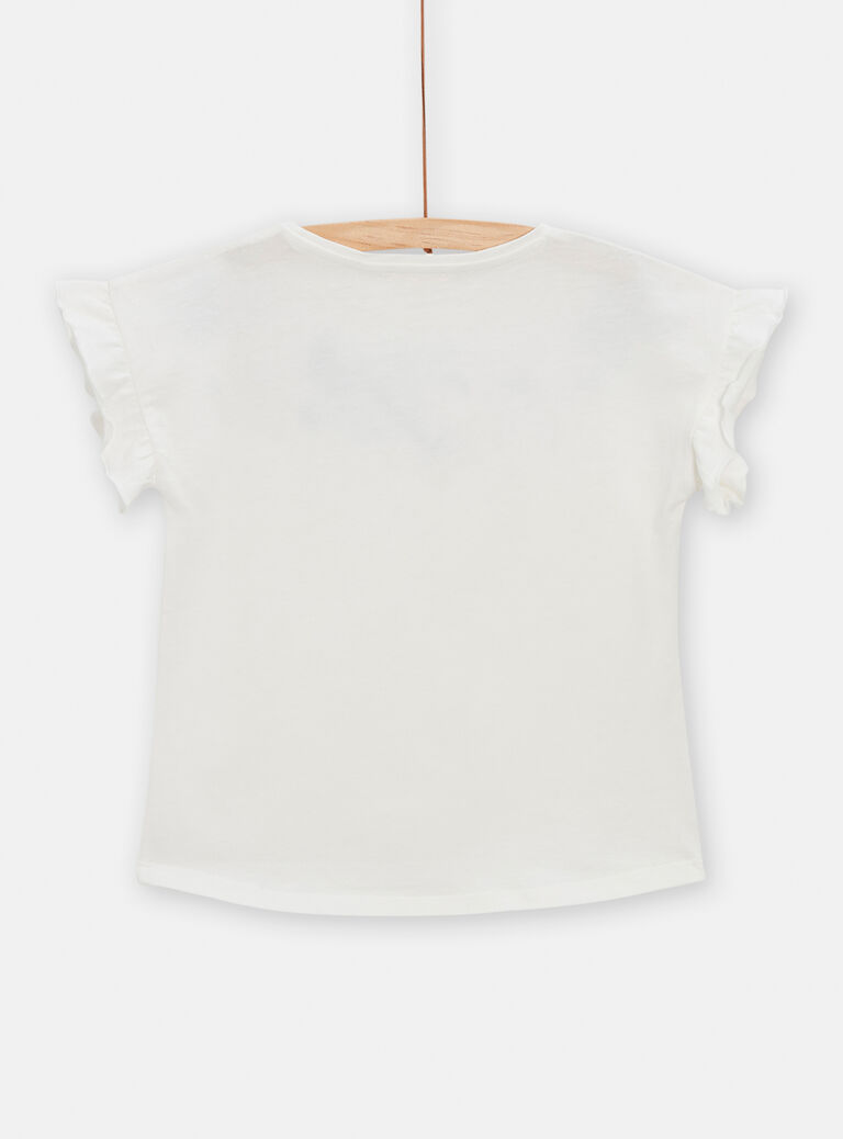 T-shirt écru animation fleurie pour fille