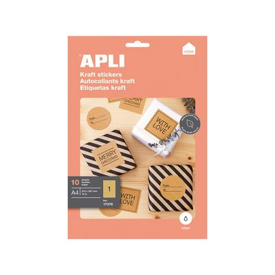 Apli Agipa - 10 Étiquettes kraft - A4 (210 x 297 mm) - réf 17376