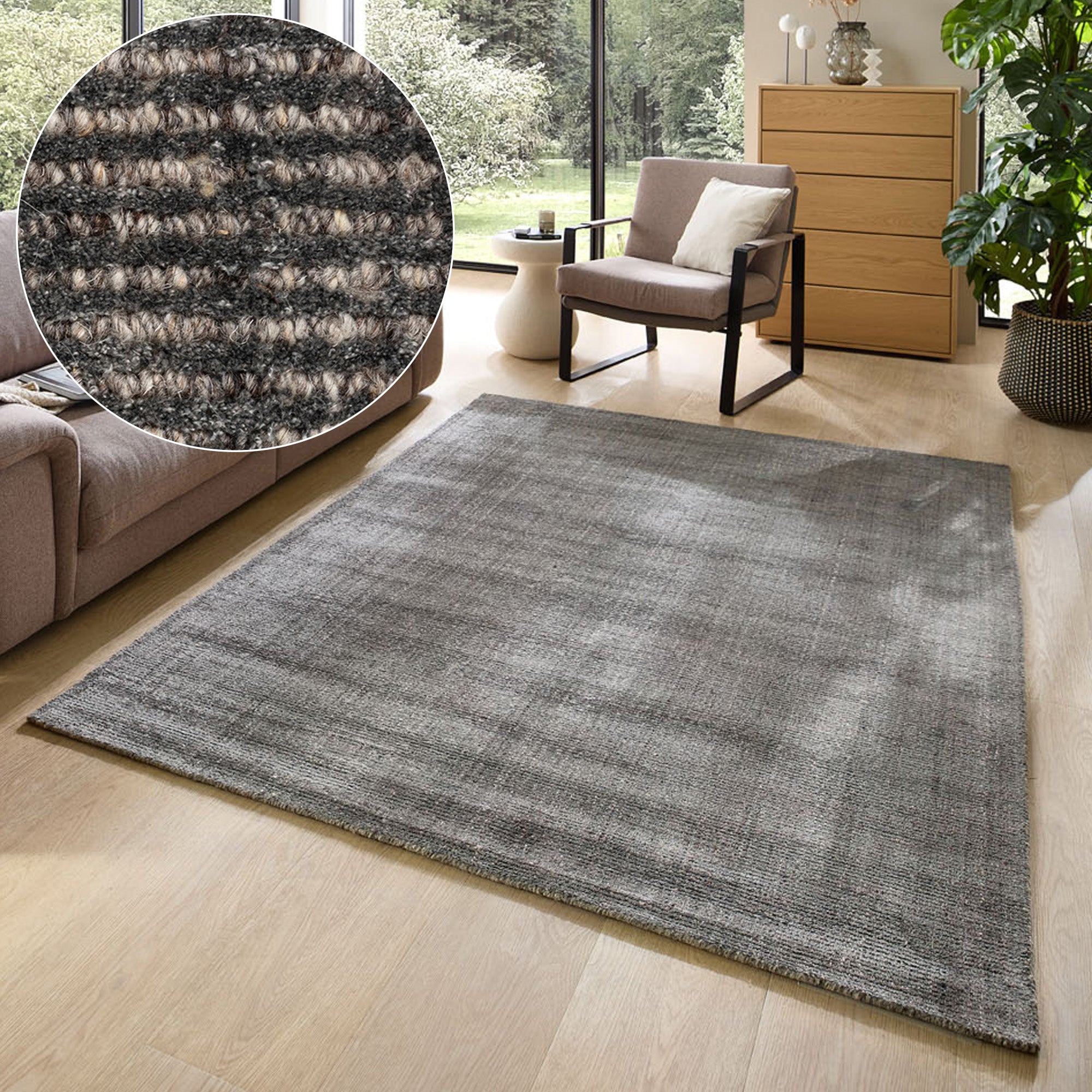 Theko gestreept UNI-tapijt Venus 190x290 cm - Antraciet