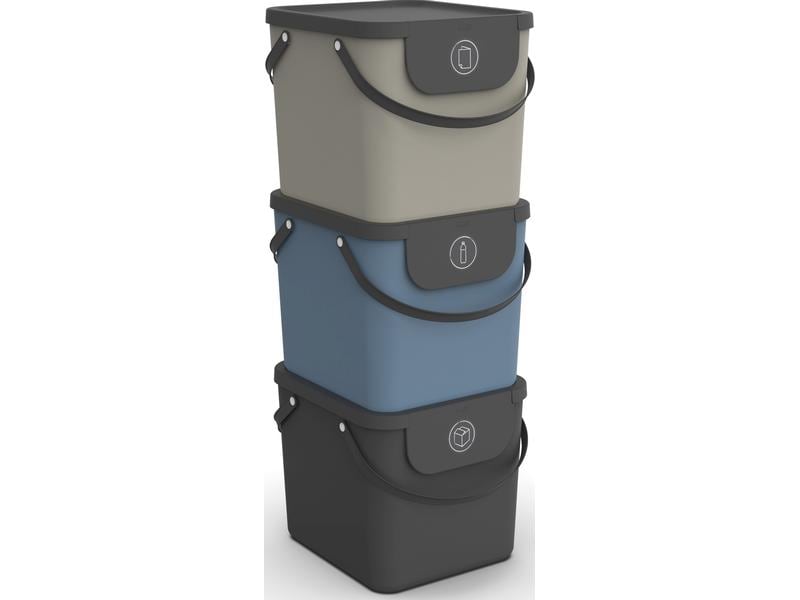 Rotho Recyclingbehälter Albula 40 l, Blau/Grau/Schwarz Recyclingbehälter