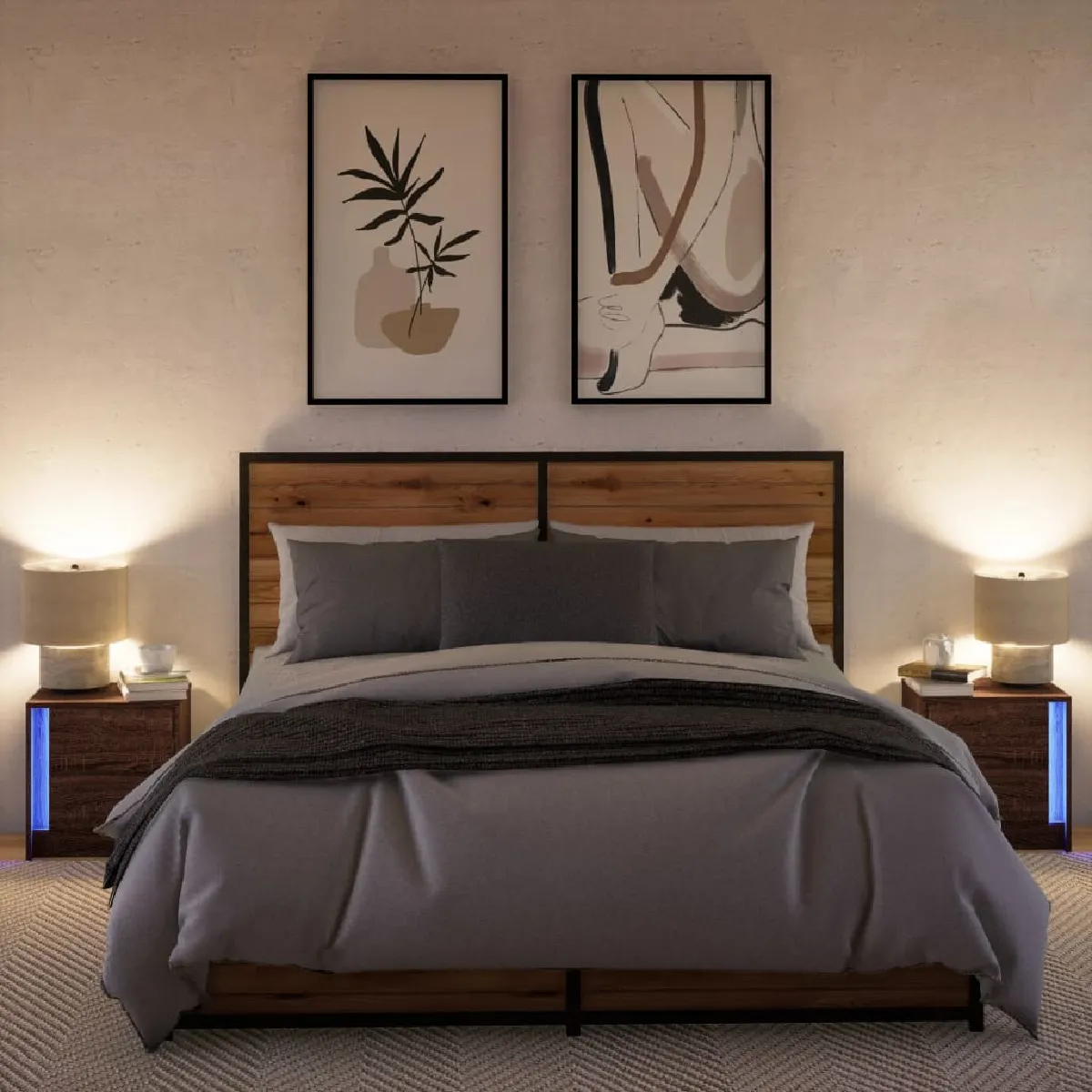 VIDAXL Armoires de Chevet avec LED - Chêne marron