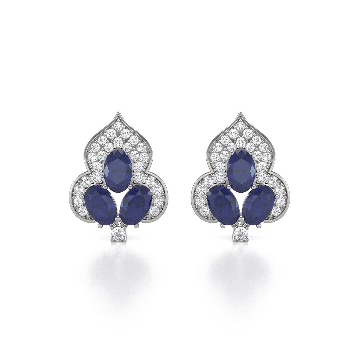 Boucles d'oreilles ADEN Or 585 Blanc et Saphir 3.5grs
