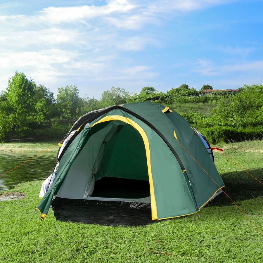 Outsunny Campingzelt für 3-4 Personen grün, gelb