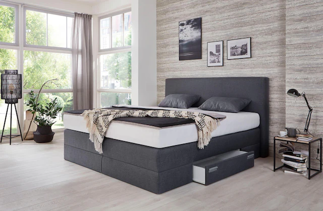 Westfalia Schlafkomfort Boxspringbett mit Schubkästen und Zierkissen