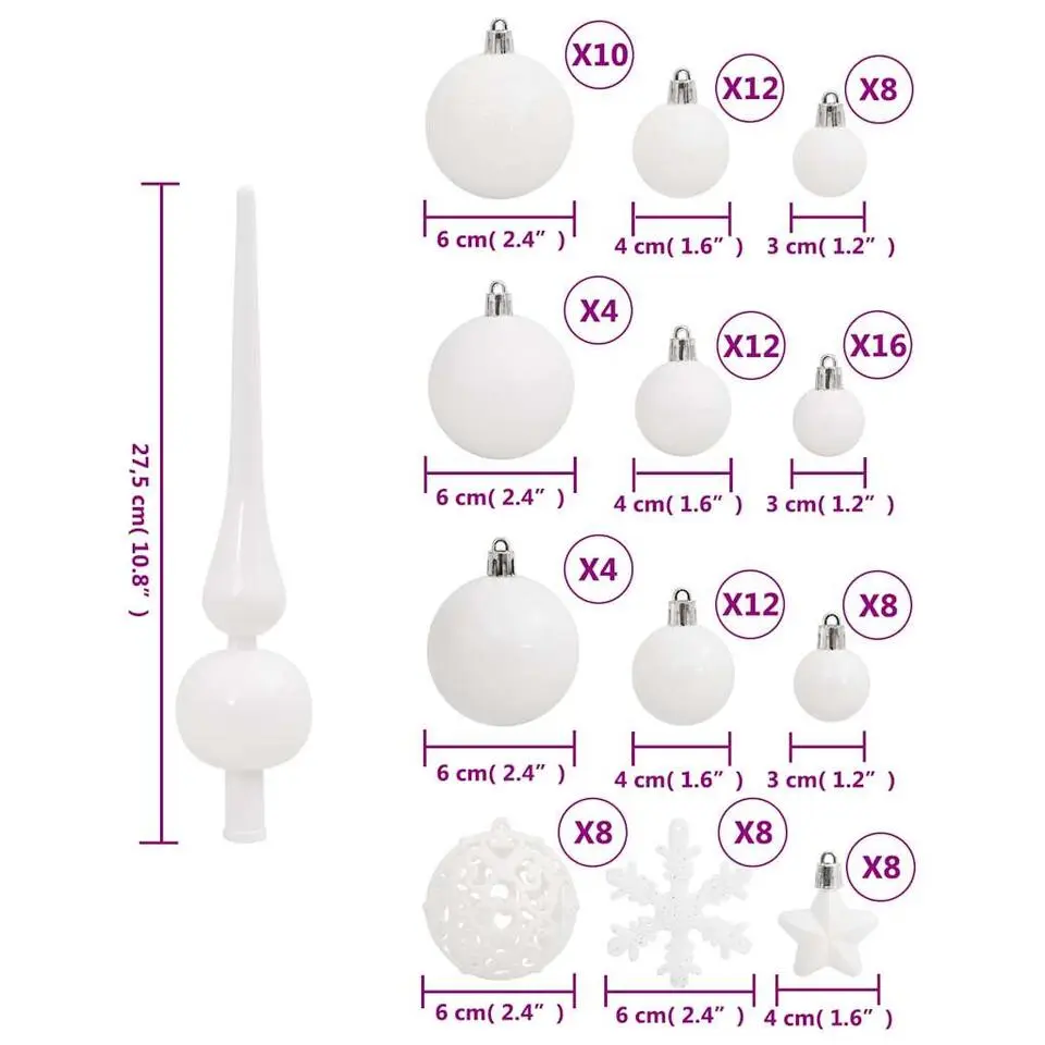 vidaXL - Kerstballenset - Wit - Polystyreen