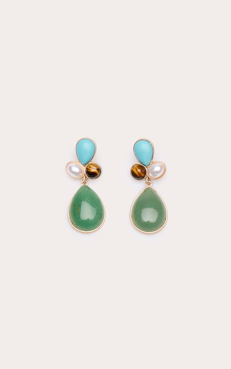 Multicolore Boucles D'oreilles Pendantes Dorées À Pierres Drapées